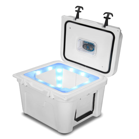 Lit Cooler 32wb- White- Blue Liner- 32qt